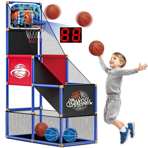 Kids Arcade Basketball Hoop with 4 Balls, Indoor Outdoor Single Shot Basketball Game for Toddler,Carnival Games Sport Toys Gifts for Boys Girls Ages 3-8 Years Old,Ideal for Competition,Pump Included - Image 1