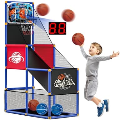 Kids Arcade Basketball Hoop with 4 Balls, Indoor Outdoor Single Shot Basketball Game for Toddler,Carnival Games Sport Toys Gifts for Boys Girls Ages 3-8 Years Old,Ideal for Competition,Pump Included - Image 1