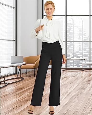G4Free Wide Leg Sweat Pants Yoga Pants for Women Stretch Work Pants with Pockets Flare Dress Pants Cross Waist Casual Pants (Black,S,27") - Image 4