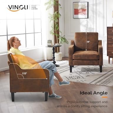 VINGLI Accent Chair for Living Room Chairs Rustic Reading Chair for Bedroom Scooped Arm Chair Mid Century Modern Accent Chairs Upholstered Comfy Chair for Apartment, Waiting Room - Image 6
