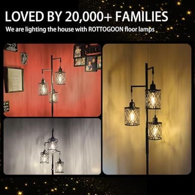 Dimmable Farmhouse Floor Lamp, Industrial Floor Lamp for Living Room with 3 X 6W LED Bulbs, 3 Light Rustic Standing Tall Lamp for Bedroom, Office, 68" - Image 7
