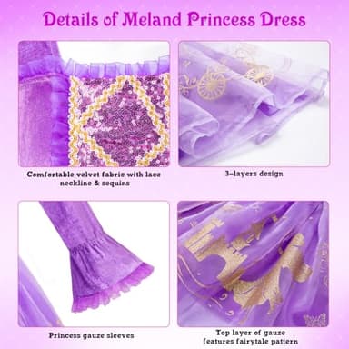 Meland Princess Dress Up for Girls 3-8, Dress Up Clothes for Girls Halloween Costumes Birthday Gift for Toddler Girls - Image 3