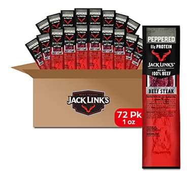 Jack Link's Beef Steak, Peppered – Protein Snacks, Meat Snack with 11g of Protein, Made with 100% Beef, Individually Wrapped Bulk Snack Pack for Break Rooms – 1 Oz. (72 Count) - Image 1