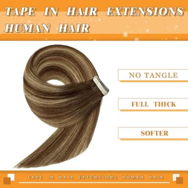 YDDM Tape in Hair Extensions, 18 Inch 20pcs Chocolate Brown Mixed Honey Blonde Seamless Invisible Tape in Hair Extensions Human Hair(4/4/27#, 18 inch) - Image 3