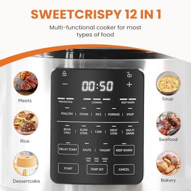 Sweetcrispy 6 QT Electric Pressure Cooker 12-in-1 Multi Electric Cookers, Rice Steamer Yogurt Maker Stainless Steel, New Sliver - Image 3