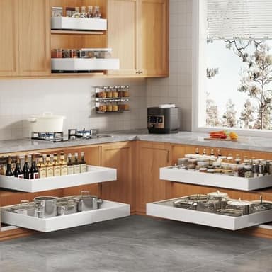 Seinloes 2 Pack Expandable (15.1"-26.3") Pull Out Cabinet Organizer 21" Deep With Raising Pad for Framed Cabinets,Upgrade 3 Slide Rails Slide Out Drawers,No Drill Roll Out Shelves Adhesive,White - Image 7