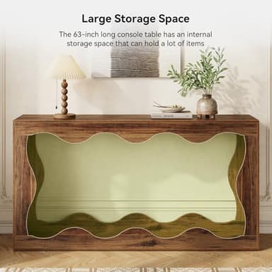 LITTLE TREE 63-Inch Entryway Table, Chic Design, Farmhouse Sofa Table Behind Couch, Scalloped Console Table with Build-in Storage Space for Entryway, Living Room, Hallway - Image 6