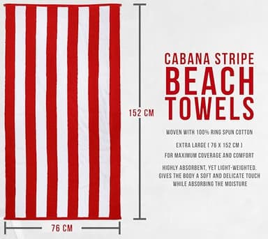 Utopia Towels Cabana Stripe Beach Towel, Oversized 100% Ringspun Cotton Pool Towels, Highly Absorbent Bath Towels for Beach (Red, Navy, Grey & Plum, 30X60 Inch - 4 Pack) - Image 2