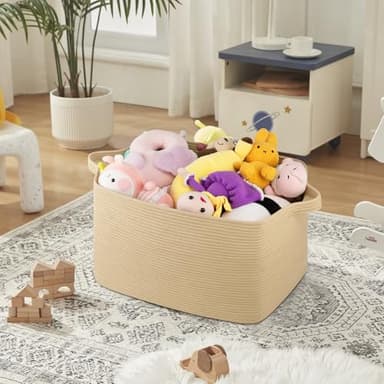 OIASKET Large Blanket Basket, Jute Blanket Storage Living Room, Rectangle Woven Baskets for Storage Toys, Towels, Diry Clothes Organizer Bins (Jute) - Image 6
