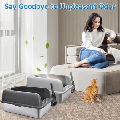2 Pack Stainless Steel Cat Litter Box with Lid, XL Extra Large Metal Box for Big Cats, 24" L x 16" W x 12" H, Enclosed Litter Box High Sided, Non-Sticky, Include Litter Scoop - Image 7