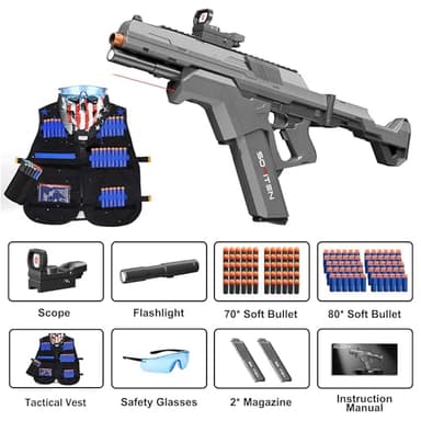 SOFITEN Toy Gun Automatic Sniper Rifle Tactical Vest Toy Foam Blaster with 150 Darts IR and Flashlight Foldable Stock The Shooting Activity Game for Kids Age 8-12 Gifts for Birthday Xmas - Image 7