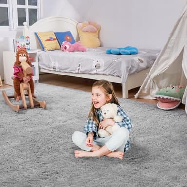 Ultra Soft Rug for Living Room, 8X10 Light Grey Fluffy Shag Area Rug for Bedroom, Modern Shaggy Carpets Fuzzy Rug for Teens Dorm Nursery Home Decor Aesthetic, Upgrade Anti-Skid Durable - Image 2