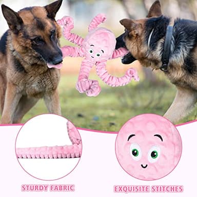 BUYPOW Dog Squeaky Toys Octopus - Tough Plush Large Medium & Small Dog Toys - Stuffed Animals Puppy Toys (Octopus Pink) - Image 6