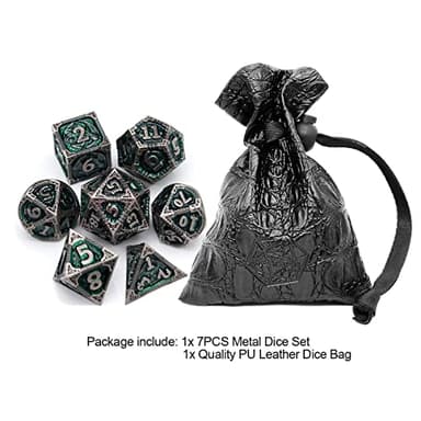 Haxtec DND Dice Set Metal D&D Dice Set with Leather Dice Bag Antique Iron Green Metal Polyhedral Dice Compatible with Dungeons and Dragons TTRPG Gifts - Image 2
