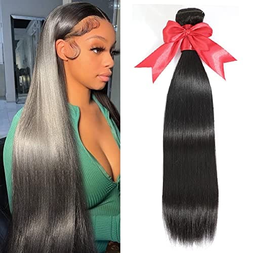10A Brazilian Straight Hair Bundles 30 Inch 1 Single Bundle Human Hair 100% Unprocessed Virgin Raw Remy Human Hair Weave Bundles Natural Black 100g - Image 1