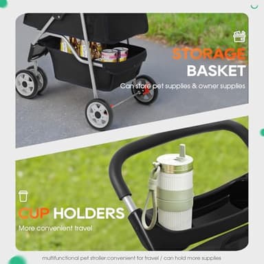 BestPet | 3-Wheel Pet Stroller | Dog and Cat Stroller | Breathable Mesh | Lightweight Travel Carrier | Waterproof & Foldable Design | Storage Basket | Black | for Daily Walks & Outdoor Use - Image 5