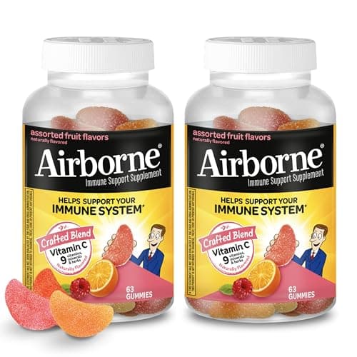 Airborne 750mg Vitamin C Gummies for Adults, Immune Support Gummies with Powerful Antioxidants VIT C & E, Caffeine Free - 2x63ct Bottle (42 Servings), Assorted Fruit Flavor - Image 1
