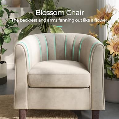 LINSY Accent Chair with Ottoman, Modern Barrel Chair Small Armchair Reading Chair with Footrest, Comfy Round Arms Chair for Living Room Bedroom Reading Room, Velvet, Beige - Image 4