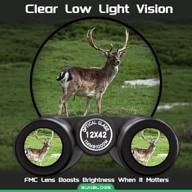 Binoculars for Adults High Powered, 12x42 HD Super Bright BAK4 Prism Waterproof Binoculars with Low Light Vision for Bird Watching Hiking Hunting Outdoor Travel Road Trip Stargazing Cruise (Green) - Image 4