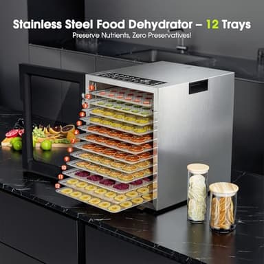 Food Dehydrator, 12 Stainless Steel Trays in 850W Dehydrator Machine, 48 Hour Digital Timer and 165°F Temperature Adjustable, Food Dryer for Jerky, Dog Treats, Meat, Fruit, Herbs - Image 3