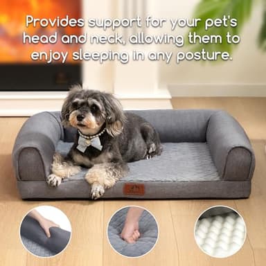 Hollypet Orthopedic Dog Bed for Medium Dogs, Supportive Foam Pet Couch with Removable Washable Cover and Non-Slip Bottom, Waterproof Lining Dog Sofa Bed, Gray, M (28 * 22.5 * 7.5) - Image 4