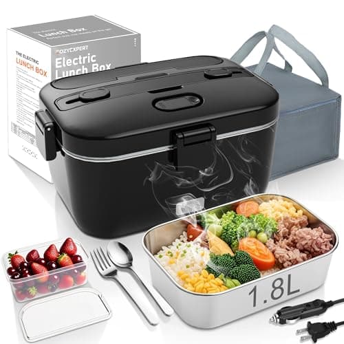 COZYEXPERT Electric-Lunch-Box-Heated-Food-Warmer 100W Heating Lunchbox for Adults 1.8L Portable Food Heater for Work/Car, 12V/24V/110-230V Lonchera Eléctrica Portátil with Fork Spoon (Black) - Image 1