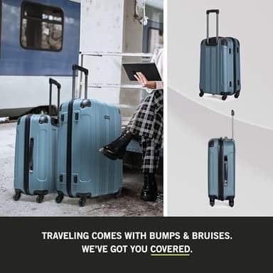 Kenneth Cole REACTION Out of Bounds Lightweight Hardshell 4-Wheel Spinner Luggage, Granite Blue, 28-Inch Checked - Image 2