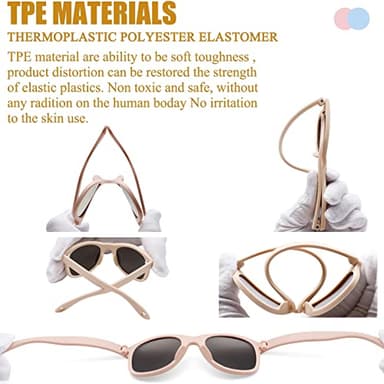 COASION Bendable Flexible Polarized Newborn Baby Sunglasses with Silicon Strap for Infant Boys Girls Age 0-12 Months (Pink-Green/Blue Mirror) - Image 6