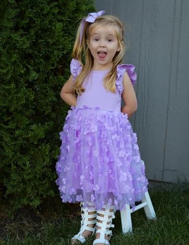Flypigs Toddler Tutu Dress Girls Flutter Summer Dresses Formal Purple Butterfly Easter Sundress for 5 Years - Image 2