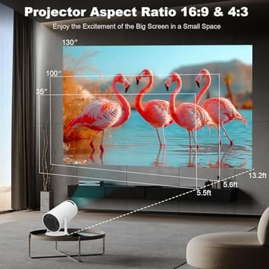 Mini Projector, HY300 PRO Portable Projector, Support 4K 1080P with Dual-Band WIFI6 5G Wireless 5.0 Bluetooth Android 11, 180° Rotatable, Auto Keystone Correction, 35"-130" Screen Video Projector - Image 5