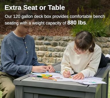 EAST OAK Outdoor Storage Box, 120 Gallon Deck Box with Stainless Steel Rods Large Resin Storage Bin for Patio Cushions, Garden Tools, Waterproof and UV Resistant, Lockable, Grey - Image 5