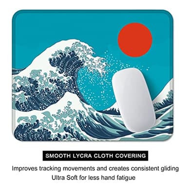 Auhoahsil Mouse Pad, 12 x 10 in Japanese Style Wave Computer Mouse Pad for Desk, Premium-Textured Non-Slip Rubber Stitched Edges Waterproof Square Mouse Mat for Gaming Work Wireless Mice, Blue - Image 3