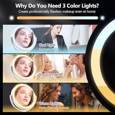 Makeup Mirror with Lights,20X Magnifying Mirror with Light and Touch Switch,Vanity Mirror with 3 Color Light and 80 LEDs,2-Sided Lighted Magnified Mirror 8.8 Inches - Image 5