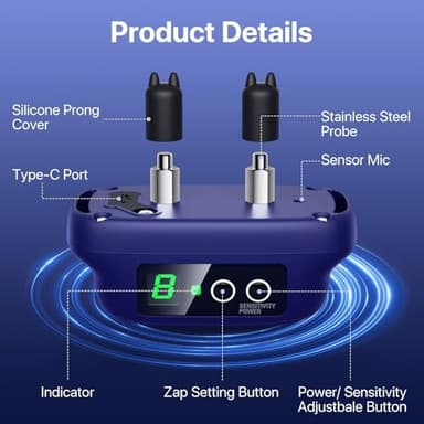 Dog Bark Collar for Large Medium Dogs,Automatic Barking Collar with 3 Training Mode,Rechargeable Anti Bark Collar with 8 Adjustable Sensitivity (Blue) - Image 8