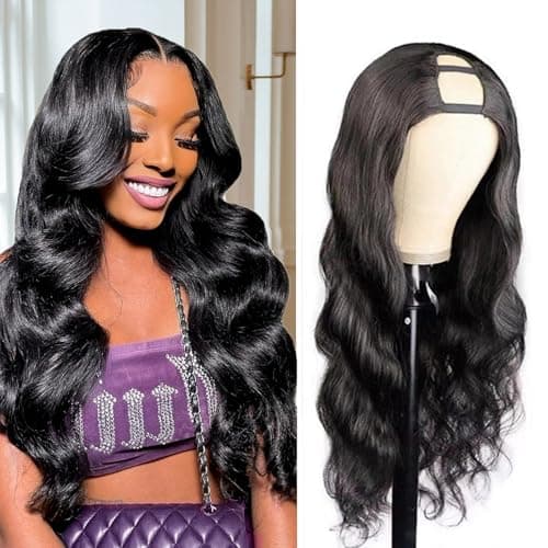 U Part Human Hair Wig Body Wave 18 Inch Brazilian Virgin Hair Glueless Wigs 100% Real Human Hair 180% density U Part Wig for Black Women U Part Wig Human Hair Upart Half Wig Natural Black Color