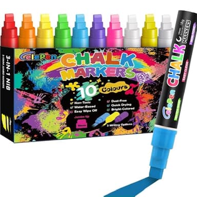 Window Chalk Markers for Cars Glass Washable, 10 Colors Jumbo Liquid Chalk Marker Pens with 10mm 3 in 1 Nib Wide Tips, Big Chalkboard Markers Car Window Paint Pens for Auto, Bistro, Mirror, Poster - Image 1