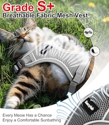 Cat Harness and Leash for Walking Escape Proof Soft Adjustable Cat Leash Breathable Comfortable Vest Easy to Wear Kitten Harness for Outdoor Travel Grey XS - Image 3