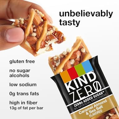 KIND ZERO Added Sugar Bars, Variety Pack, Dark Chocolate Nuts & Sea Salt, Caramel Almond & Sea Salt, Peanut Butter Dark Chocolate, Keto Friendly Snacks, Gluten Free, 5g Protein, 15 Count - Image 4