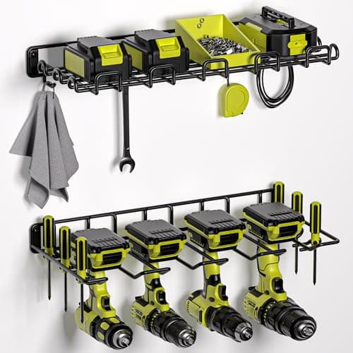 Amoowis Power Tool Organizer, Drill Holder Max 50lb load & Assembly-free by Heavy Duty Metal, 4 Slots 2 Shelves for Cordless Drill Organizer in Garage/Workshop/Pegboard/Shed Suitable for Father's Day - Image 1