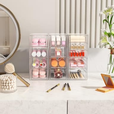 Acrylic Makeup Organizer with 13 Drawers, Bathroom Counter Organizer, Acrylic Organizers, Desk Organizer, Office Supplies, Storage Drawers for Cosmetic, Pencil, Coffee, etc 3 Pack - Image 2