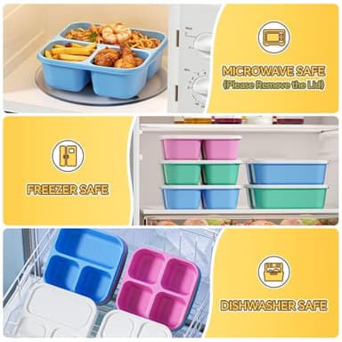 Canfanni 6 Pcs Snack Box Container Set, Reusable 3&4 Compartment Meal Prep Snack Containers for Adults Kids Toddler, BPA-Free Divided Lunchable Container for School, Work and Travel (5 Color) - Image 4
