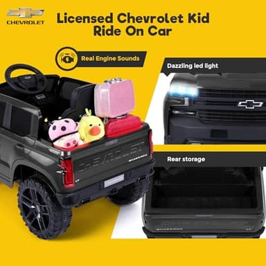 Silverado 12V Kids Boys and Girls Electric Ride on Truck Car Electric Vehicle with Parents Remote Control, 2 Speeds, 4 Wheels, LED Lights, Music - Image 3