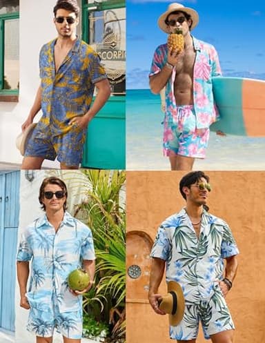 COOFANDY Men's Flower Shirt Hawaiian Sets Casual Button Down Short Sleeve Shirt Summer Beach 2 Piece Short Set - Image 3