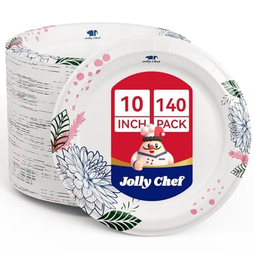 JOLLY CHEF ๐ญ๐ฐ๐ฌ ๐๐ผ๐๐ป๐ ๐ฃ๐ฎ๐ฝ๐ฒ๐ฟ ๐ฃ๐น๐ฎ๐๐ฒ๐ ๐ญ๐ฌ ๐ถ๐ป๐ฐ๐ต Soak Proof, Cut Proof, Heavy Duty Flower Printed Disposable Paper Plates for Everyday Use - Image 1