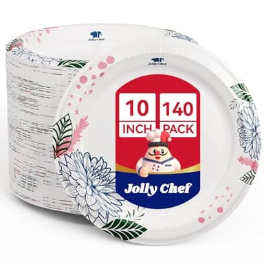 JOLLY CHEF ๐ญ๐ฐ๐ฌ ๐๐ผ๐๐ป๐ ๐ฃ๐ฎ๐ฝ๐ฒ๐ฟ ๐ฃ๐น๐ฎ๐๐ฒ๐ ๐ญ๐ฌ ๐ถ๐ป๐ฐ๐ต Soak Proof, Cut Proof, Heavy Duty Flower Printed Disposable Paper Plates for Everyday Use - Image 1