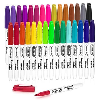 Shuttle Art 30 Colors Permanent Markers, Fine Point, Assorted Colors, Works on Plastic,Wood,Stone,Metal and Glass for Kids Adult Coloring Doodling Marking - Image 1