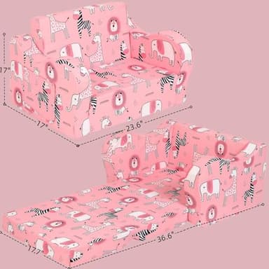 MOMCAYWEX Pink Kids Sofa, 2-in-1 Kids Couch Fold Out, Convertible Sofa to Bed for Girls and Boys - Image 3
