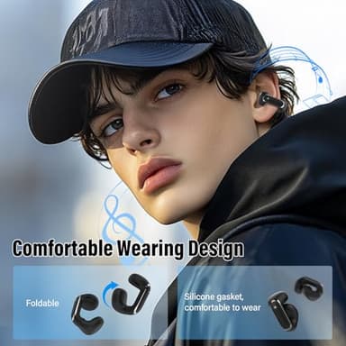 Wireless Earbuds, Clip On Ear Headphones, Bluetooth 5.4 HiFi Stereo Earbuds, 42H, LED Display Ear Buds, Comfortable Lightweight, IP7 Waterproof Open Ear Earphones, Earbud for Workouts Running, Black - Image 2