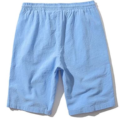 SIR7 Men's Linen Casual Classic Fit 11 Inch Inseam Elastic Waist Shorts with Drawstring Blue Medium - Image 2