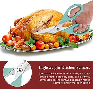 Kitchen Shears, iBayam Kitchen Scissors All Purpose Heavy Duty Meat Poultry Shears, Dishwasher Safe Food Cooking Stainless Steel Utility Scissors, Home Apartment Essentials, 2-Pack, Black, Aqua Sky - Image 7